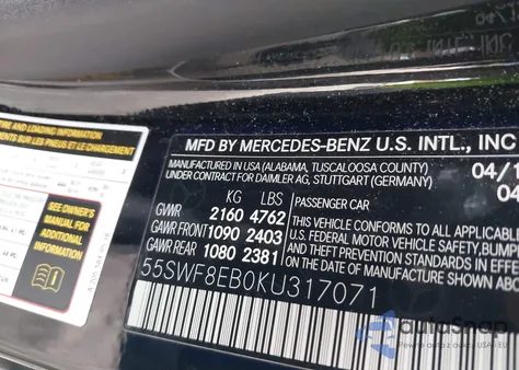 2019 Mercedes-Benz C 300 4Matic from USA, damaged, VIN 55SWF8EB0KU317071